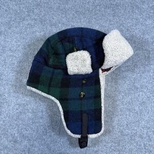 Mad Bomber Hat Trapper Fitted Mens Large Blue Plaid Sherpa Ear Flap Winter